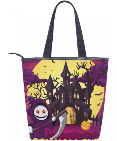 Tote Bag Halloween Canvas Zippered Tote Handbag for Women with 2 Interior Pockets $9.43 Totes