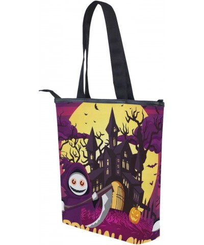 Tote Bag Halloween Canvas Zippered Tote Handbag for Women with 2 Interior Pockets $9.43 Totes