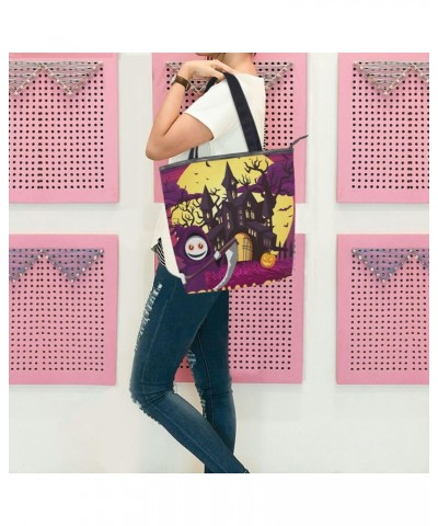 Tote Bag Halloween Canvas Zippered Tote Handbag for Women with 2 Interior Pockets $9.43 Totes