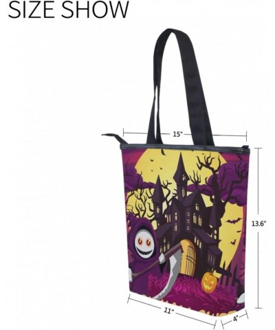 Tote Bag Halloween Canvas Zippered Tote Handbag for Women with 2 Interior Pockets $9.43 Totes