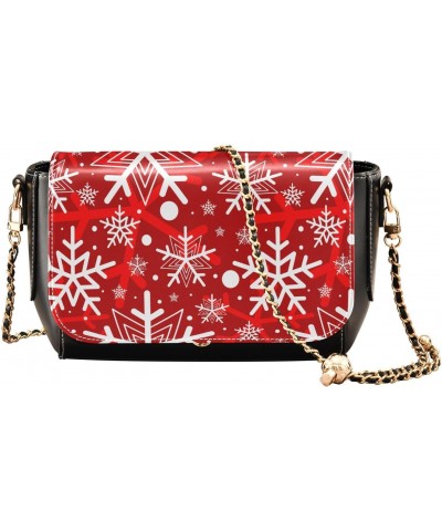 Winter Christmas Snowflake PU Leather Crossbody Handbag for Women Shoulder Purse with Adjustable Metal Chain Waterproof Cell ...