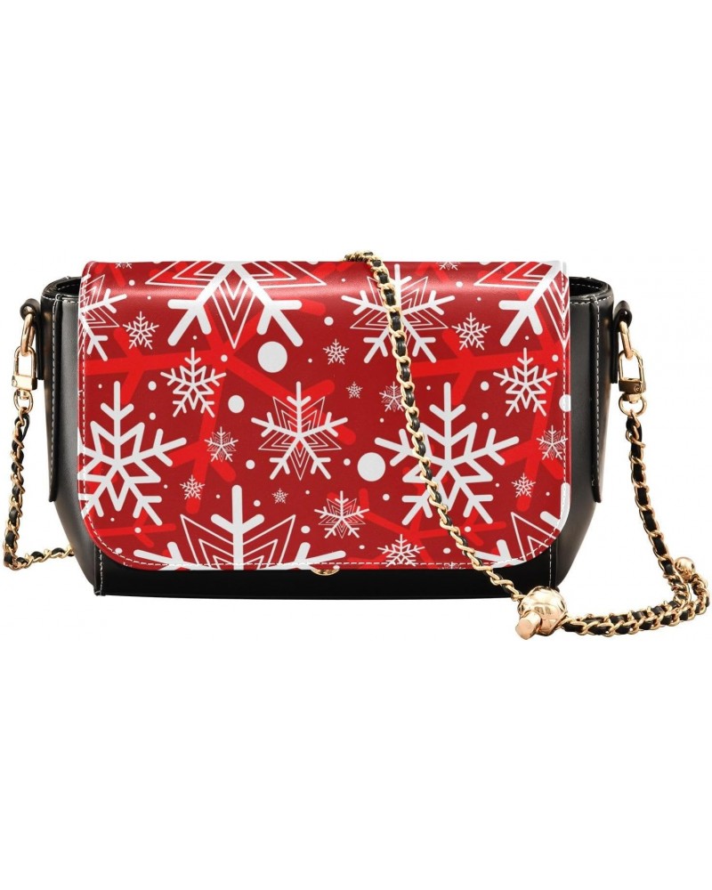 Winter Christmas Snowflake PU Leather Crossbody Handbag for Women Shoulder Purse with Adjustable Metal Chain Waterproof Cell ...