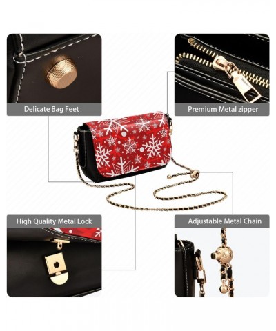 Winter Christmas Snowflake PU Leather Crossbody Handbag for Women Shoulder Purse with Adjustable Metal Chain Waterproof Cell ...