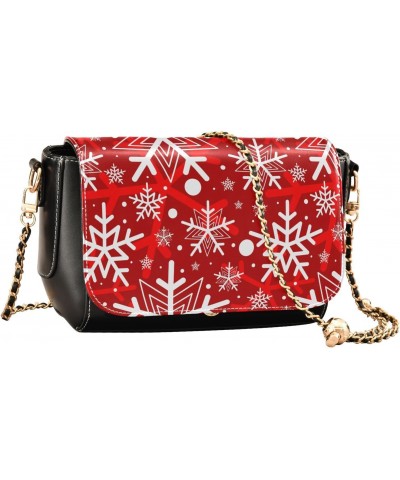 Winter Christmas Snowflake PU Leather Crossbody Handbag for Women Shoulder Purse with Adjustable Metal Chain Waterproof Cell ...