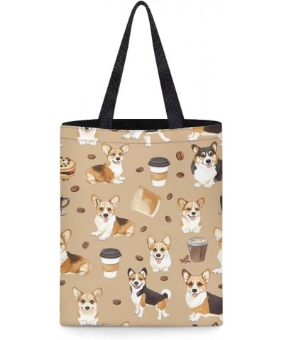 Animal Canvas Reusable Tote Bag Women Shopping Tote Bags Book Bags Corgi-brown $6.47 Totes