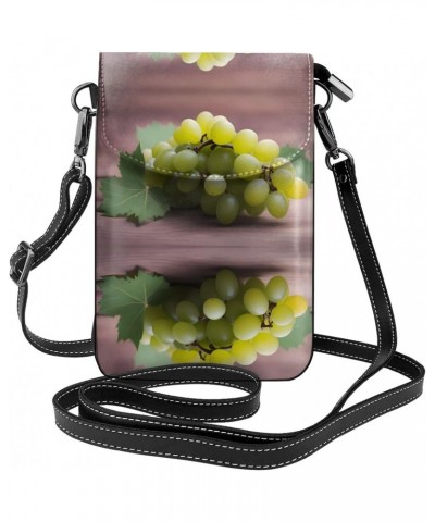 women leather Cell Phone Purse green grapes picture Soft, durable and waterproof PU leather Convenient for daily use and trav...