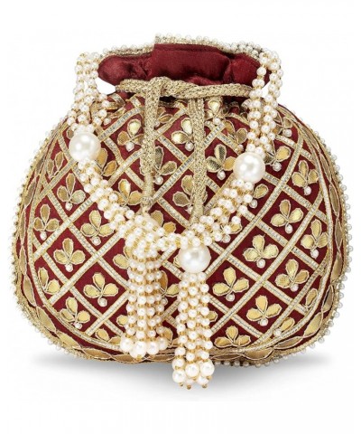 Indian Potli Bags For Women Evening Bag Clutch Ethnic Bride Purse With Drawstring Maroon $26.65 Evening Bags