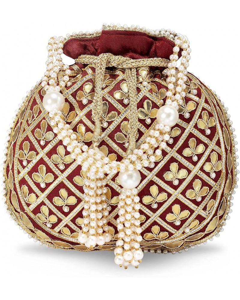 Indian Potli Bags For Women Evening Bag Clutch Ethnic Bride Purse With Drawstring Maroon $26.65 Evening Bags