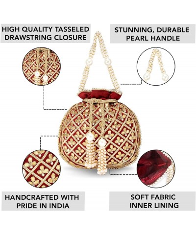 Indian Potli Bags For Women Evening Bag Clutch Ethnic Bride Purse With Drawstring Maroon $26.65 Evening Bags