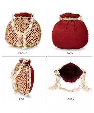 Indian Potli Bags For Women Evening Bag Clutch Ethnic Bride Purse With Drawstring Maroon $26.65 Evening Bags