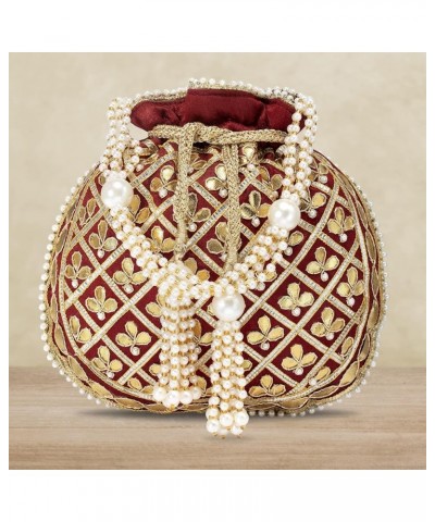 Indian Potli Bags For Women Evening Bag Clutch Ethnic Bride Purse With Drawstring Maroon $26.65 Evening Bags