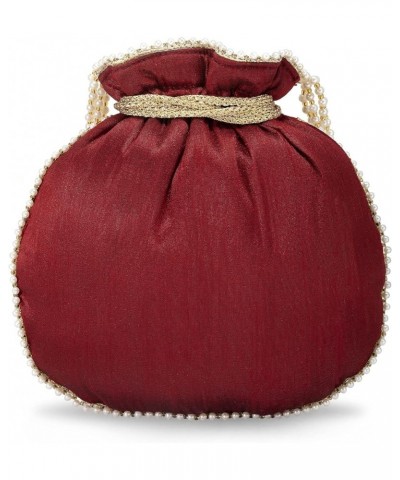 Indian Potli Bags For Women Evening Bag Clutch Ethnic Bride Purse With Drawstring Maroon $26.65 Evening Bags