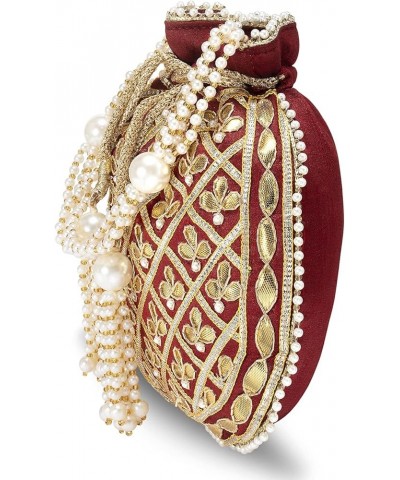 Indian Potli Bags For Women Evening Bag Clutch Ethnic Bride Purse With Drawstring Maroon $26.65 Evening Bags