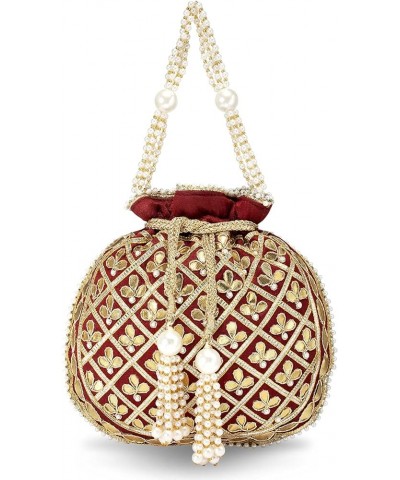 Indian Potli Bags For Women Evening Bag Clutch Ethnic Bride Purse With Drawstring Maroon $26.65 Evening Bags