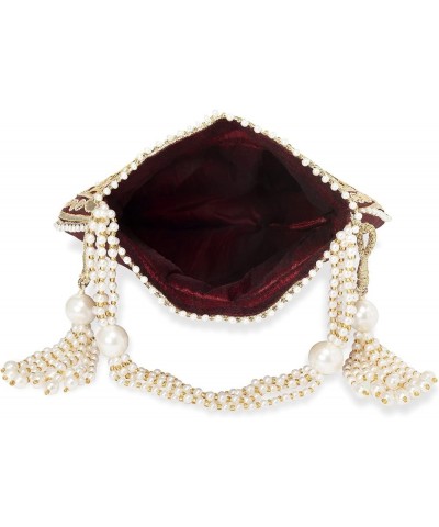 Indian Potli Bags For Women Evening Bag Clutch Ethnic Bride Purse With Drawstring Maroon $26.65 Evening Bags