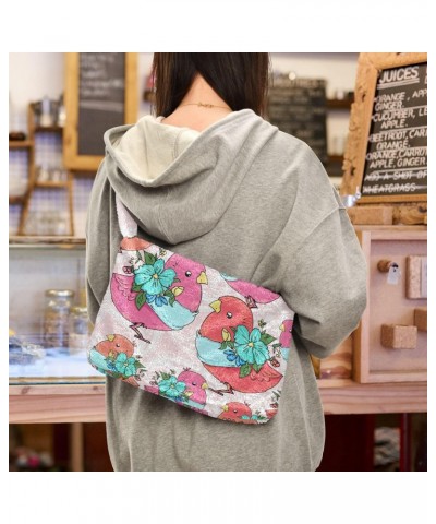 Cute Birds Flowers Furry Tote Bag for Women Crossbody Bag Shouder Tote Handbag Casual Tote with Zipper for School $10.08 Totes