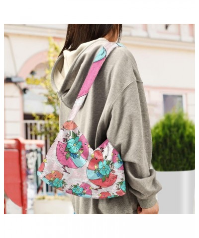 Cute Birds Flowers Furry Tote Bag for Women Crossbody Bag Shouder Tote Handbag Casual Tote with Zipper for School $10.08 Totes