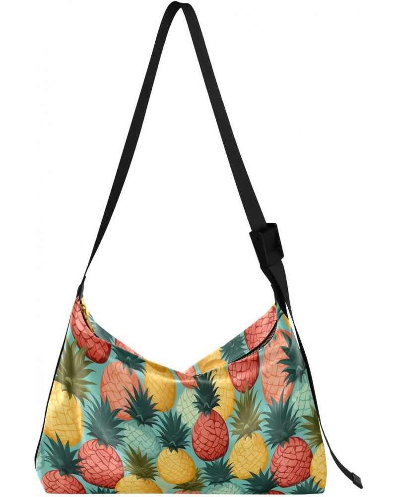 Colorful Summer Pineapple Women Leather Handbags Hobo Leather Purse Women Shoulder Bag with Adjustable Shoulder Strap for Wor...