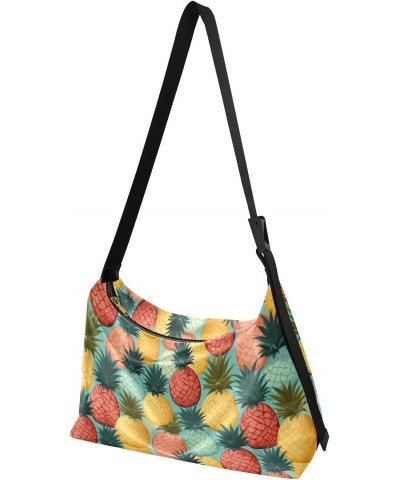 Colorful Summer Pineapple Women Leather Handbags Hobo Leather Purse Women Shoulder Bag with Adjustable Shoulder Strap for Wor...