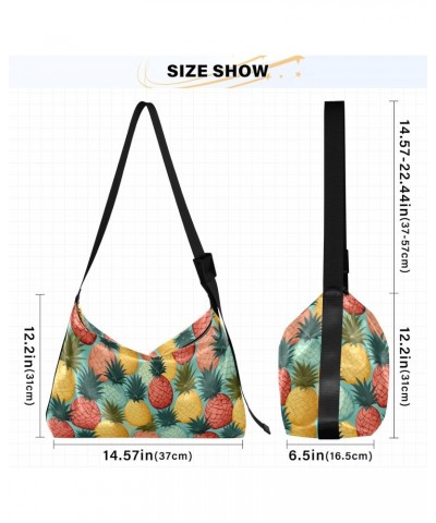 Colorful Summer Pineapple Women Leather Handbags Hobo Leather Purse Women Shoulder Bag with Adjustable Shoulder Strap for Wor...