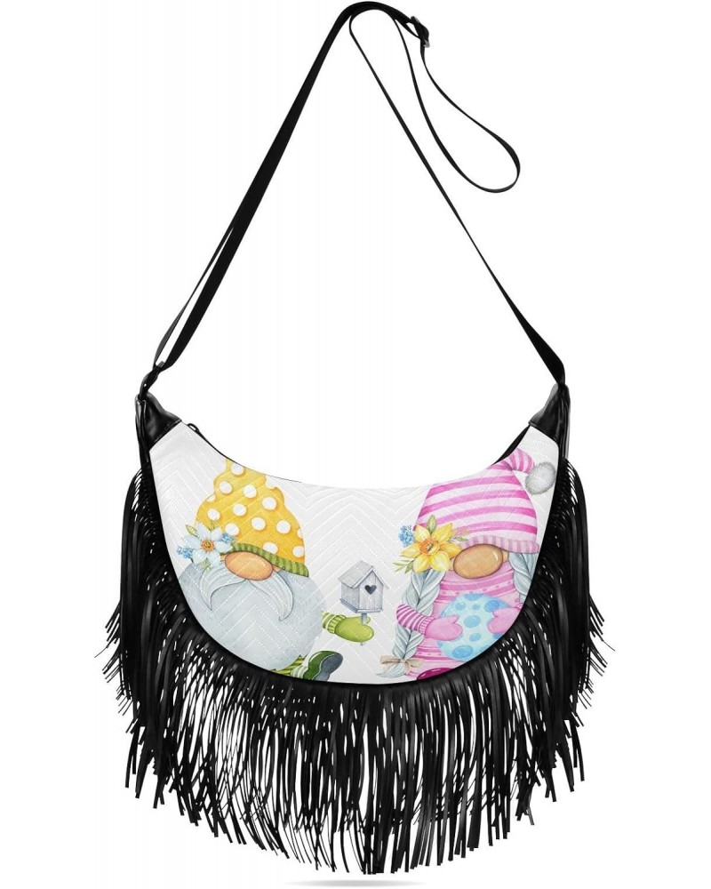 Women's Fringe Crossbody Tassel Purse Cute Easter Gnomes Hobo Shoulder Bags Crossbody Handbag with Adjustable Shoulder Straps...