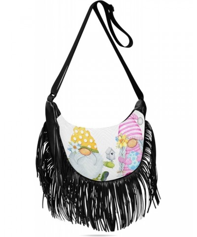 Women's Fringe Crossbody Tassel Purse Cute Easter Gnomes Hobo Shoulder Bags Crossbody Handbag with Adjustable Shoulder Straps...