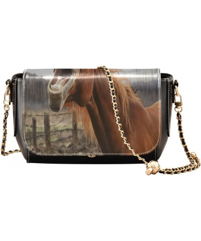 Brown Horse Crossbody Bag for Women Girls,Leather Cross Body Purses Chain Strap Handbags Shoulder Bag $23.99 Crossbody Bags