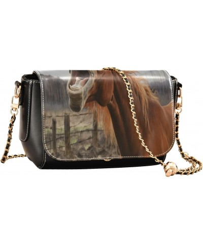 Brown Horse Crossbody Bag for Women Girls,Leather Cross Body Purses Chain Strap Handbags Shoulder Bag $23.99 Crossbody Bags