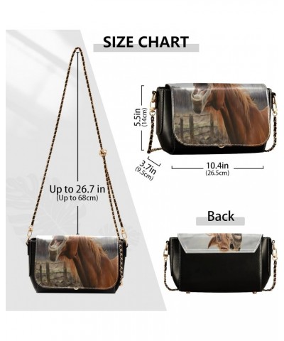 Brown Horse Crossbody Bag for Women Girls,Leather Cross Body Purses Chain Strap Handbags Shoulder Bag $23.99 Crossbody Bags