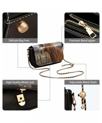 Brown Horse Crossbody Bag for Women Girls,Leather Cross Body Purses Chain Strap Handbags Shoulder Bag $23.99 Crossbody Bags