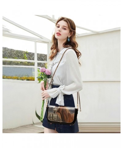 Brown Horse Crossbody Bag for Women Girls,Leather Cross Body Purses Chain Strap Handbags Shoulder Bag $23.99 Crossbody Bags