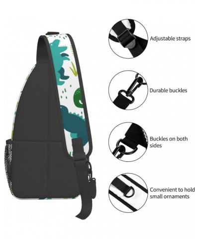 Green Tropical Dinosaur Palm Leaves Crossbody Sling Bag for Men Women Sling Backpack Shoulder Bag Casual Hiking Daypack Chest...