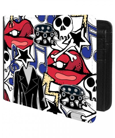 Unique Desige Pattern - Punk Rock Pattern with skull, coat and sexy lips, Slim Front Pocket Wallet Billfold RFID Blocking $10...