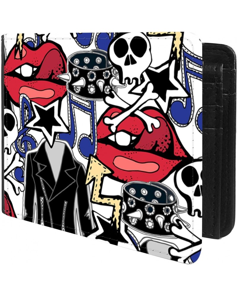 Unique Desige Pattern - Punk Rock Pattern with skull, coat and sexy lips, Slim Front Pocket Wallet Billfold RFID Blocking $10...