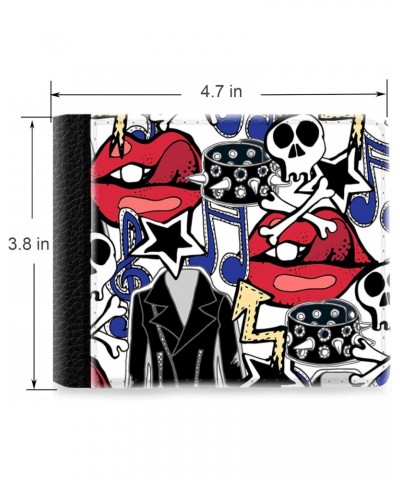 Unique Desige Pattern - Punk Rock Pattern with skull, coat and sexy lips, Slim Front Pocket Wallet Billfold RFID Blocking $10...