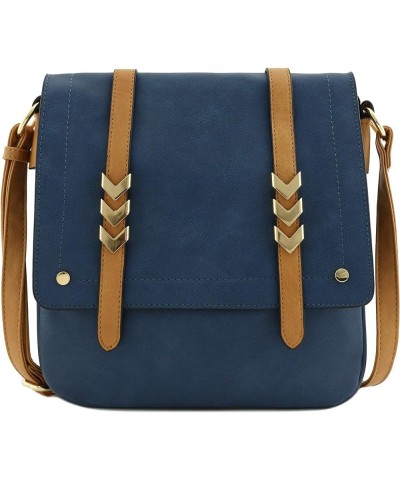 Double Compartment Large Flapover Crossbody Bag Navy/Light Tan $12.94 Crossbody Bags