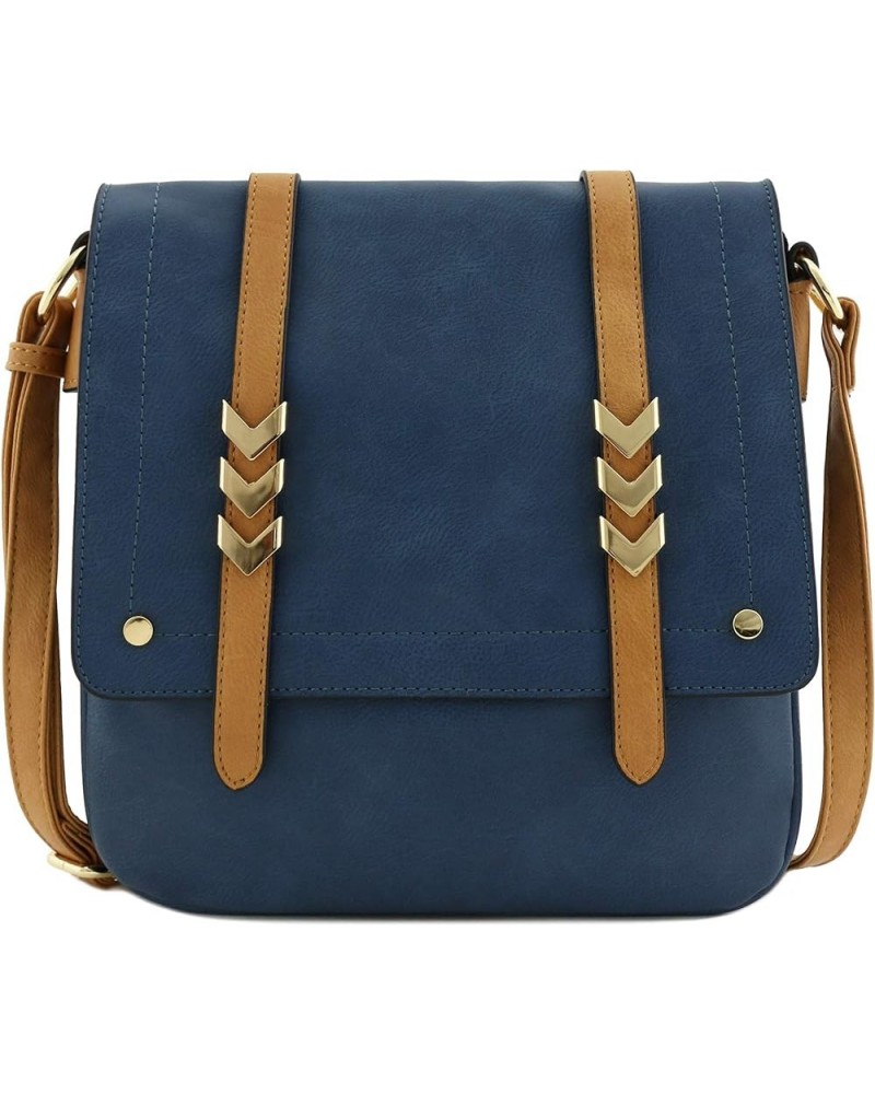 Double Compartment Large Flapover Crossbody Bag Navy/Light Tan $12.94 Crossbody Bags