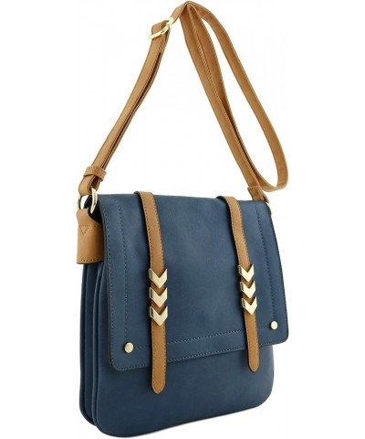 Double Compartment Large Flapover Crossbody Bag Navy/Light Tan $12.94 Crossbody Bags