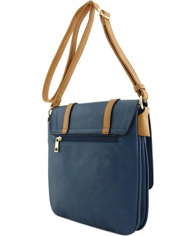 Double Compartment Large Flapover Crossbody Bag Navy/Light Tan $12.94 Crossbody Bags