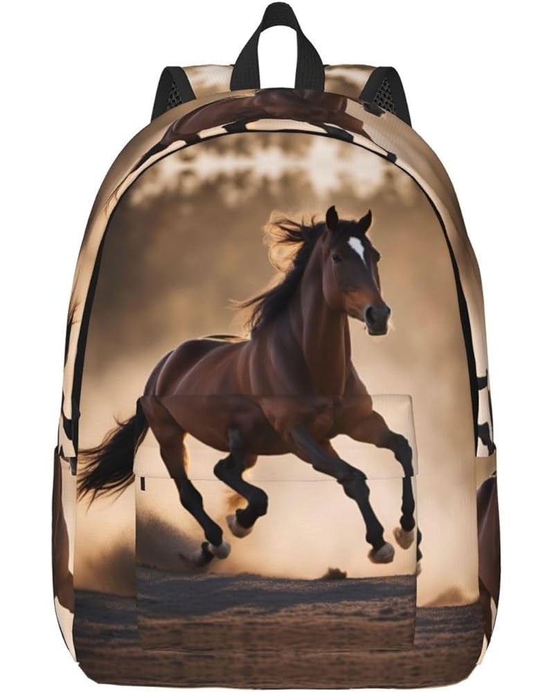 Running Horses Print Lightweight Travel Canvas Backpack Casual Daypack For Men Women Work, Sports, Beach Black Small $22.40 B...