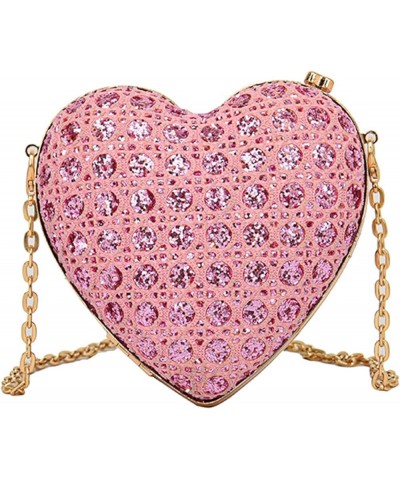 Cute Heart Shape Evening Bags for Women PU Leather Chic Crossbody Bags Rhinestones Shoulder Bags Party Handbags Purses Pink $...