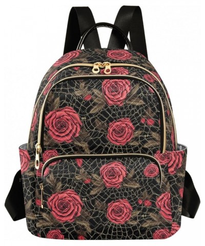 Gothic Web with Rose Fashion Backpack Purse for Women, Casual Daypacks, Ladies Gift for Traveling Hiking Multicolor Medium $1...