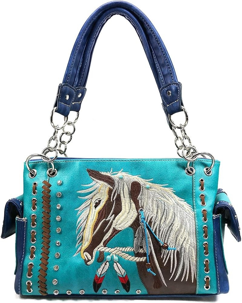 Dakota Dales Pony Horse Embroidery Mane Western Country Women Conceal Carry CCW Shoulder Handbag Purse Turquoise $28.56 Shoul...