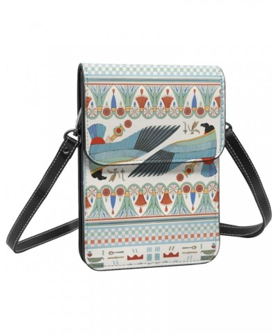 Ancient Egyptian Floral Eagle White Vintage Crossbody Cell Phone Purse for Womens Lightweight Small Soft Leather Fashion Trav...