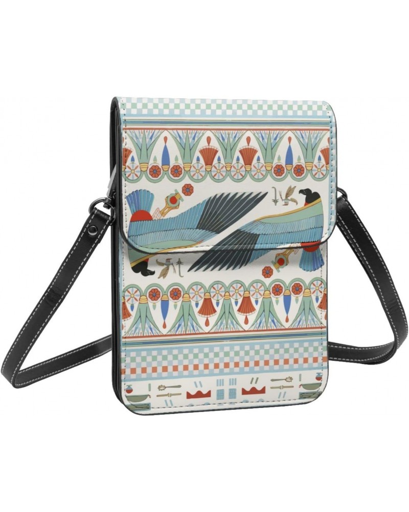 Ancient Egyptian Floral Eagle White Vintage Crossbody Cell Phone Purse for Womens Lightweight Small Soft Leather Fashion Trav...