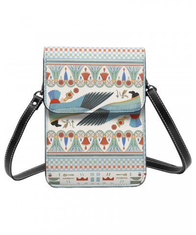 Ancient Egyptian Floral Eagle White Vintage Crossbody Cell Phone Purse for Womens Lightweight Small Soft Leather Fashion Trav...