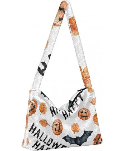 Halloween Women Boho Handbag Jack-o-lantern Bat Maple Watercolor Underarm Bag Tote Bag Shoulder Bag Crossbody Bag Fluffy Cell...