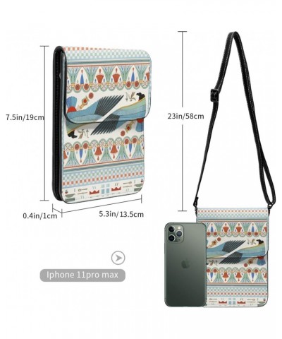 Ancient Egyptian Floral Eagle White Vintage Crossbody Cell Phone Purse for Womens Lightweight Small Soft Leather Fashion Trav...