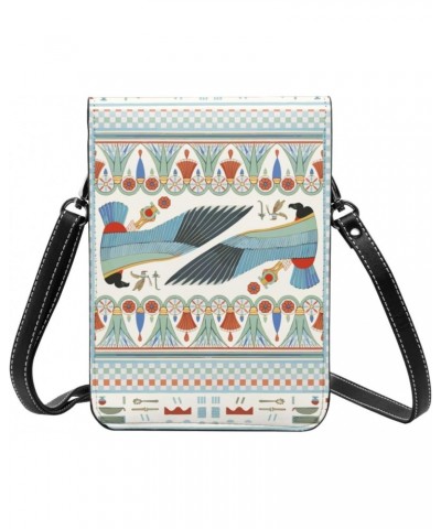 Ancient Egyptian Floral Eagle White Vintage Crossbody Cell Phone Purse for Womens Lightweight Small Soft Leather Fashion Trav...