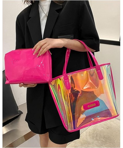 Women Fashion Laser Tote Bag Shoulder Jelly Bags Beach Bags Clutch Bag Purse Rose 2 $13.62 Totes